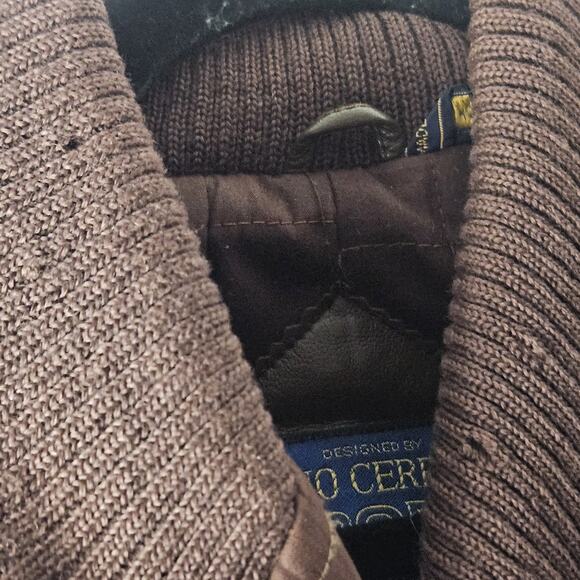 Nino Cerruti Sport Brown Leather Parka Brown Sz Large Asymmetrical Collared Vtg - Picture 10 of 13